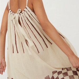 Black crane block print hand painted cotton linen blend dress